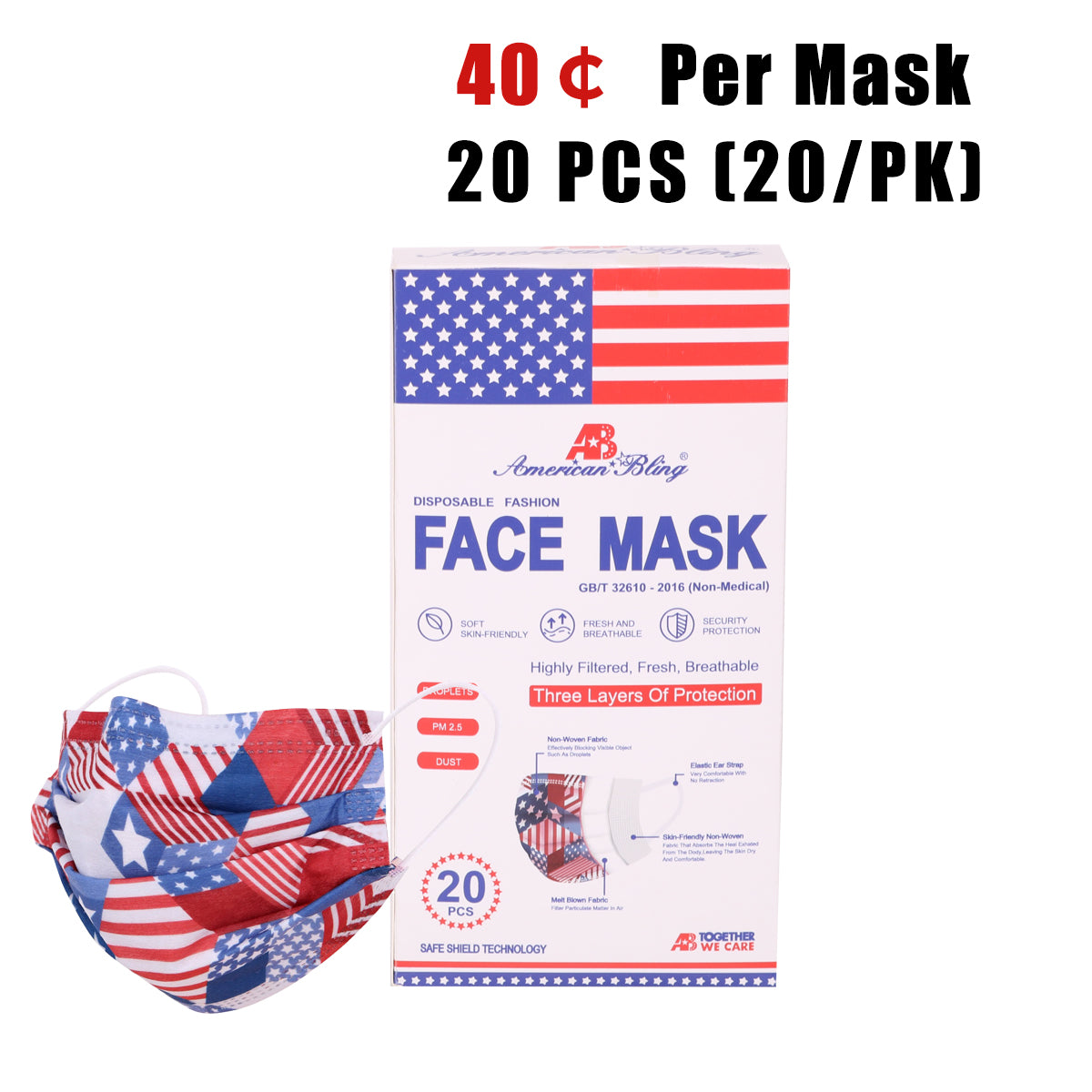 3 Layer Printed Protective Face Mask - Pack of 3..