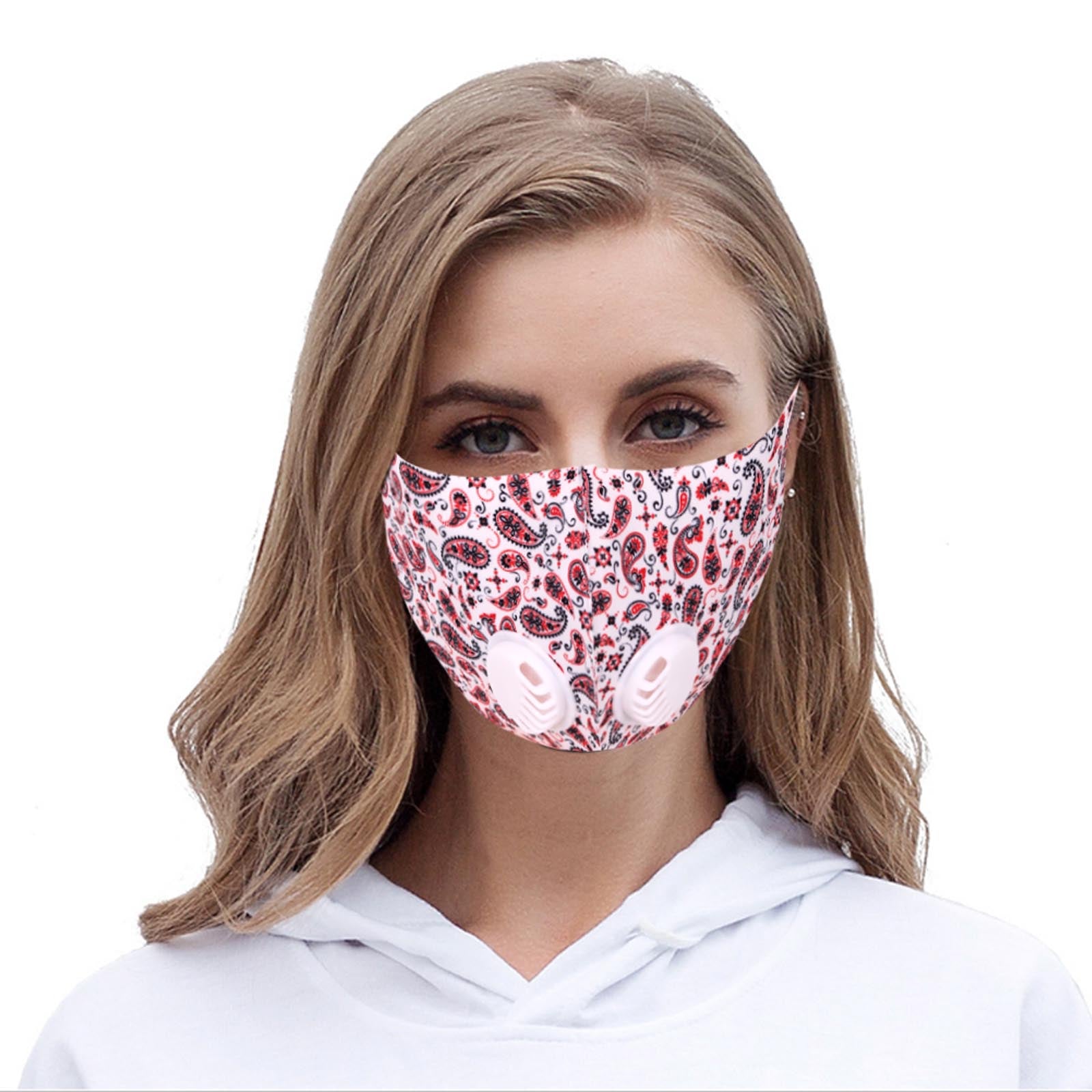 FM-7004DR  White Paisley Print Double Breathing Valve Single Ply Face Mask