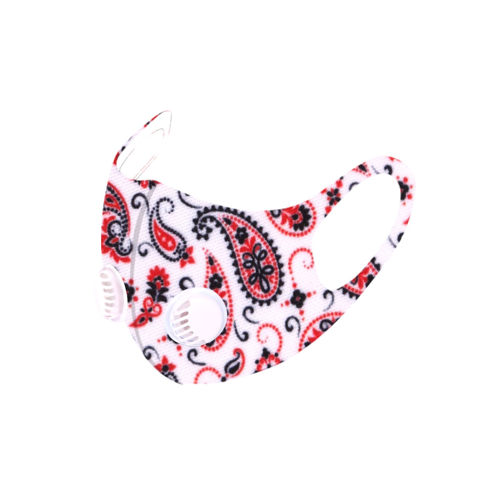 FM-7004DR  White Paisley Print Double Breathing Valve Single Ply Face Mask